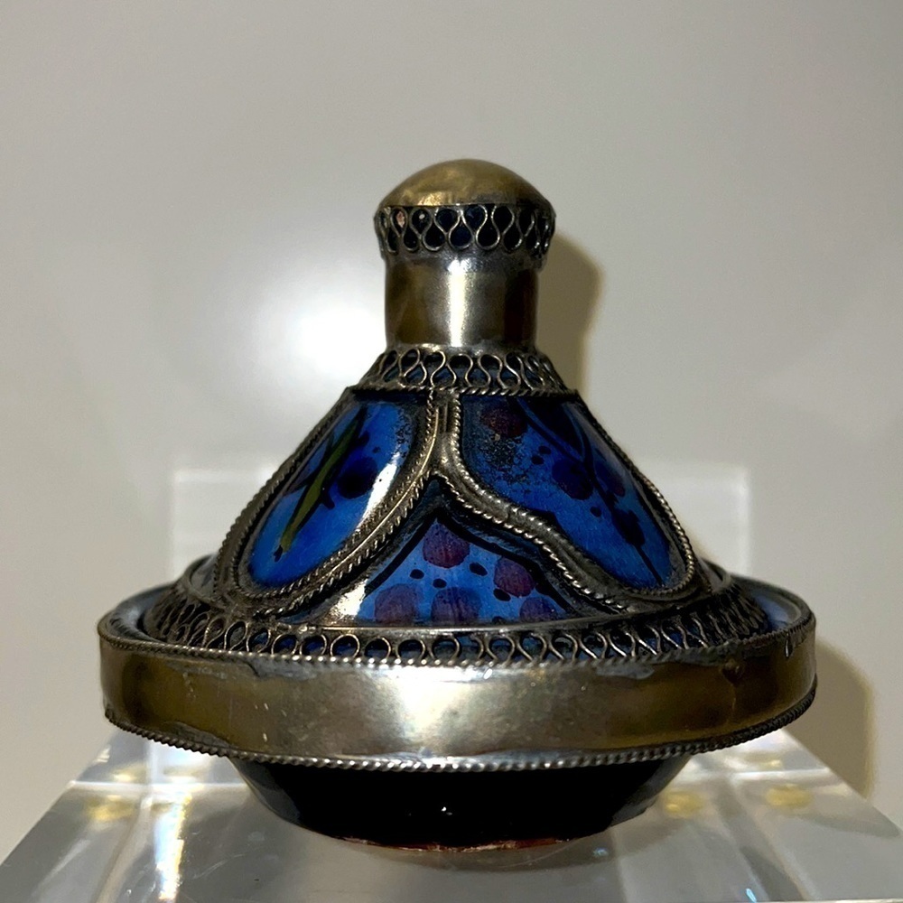 Ceramic and Silver Glazed Handmade Mini Decorative Tagine Dish